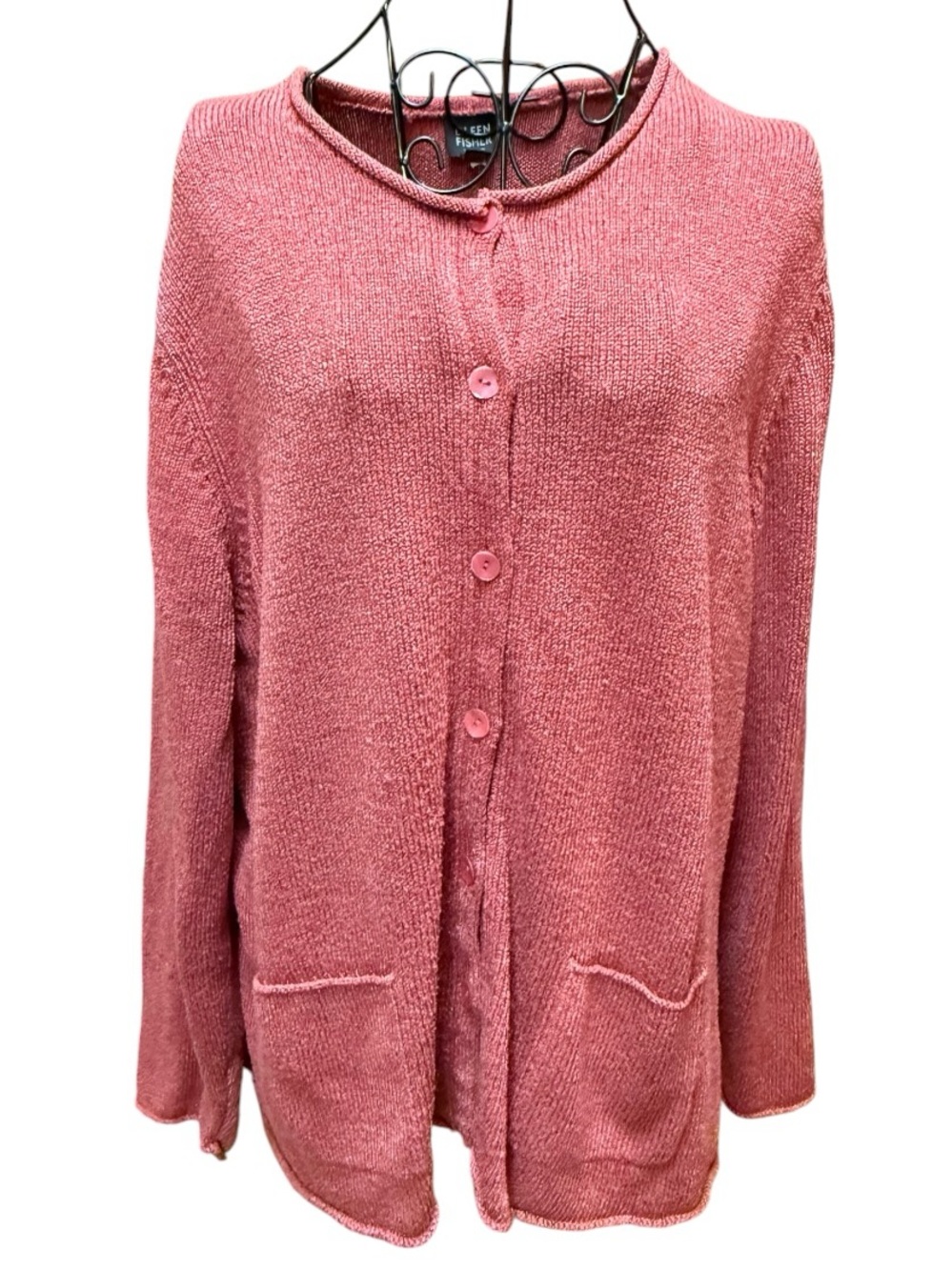 Eileen Fisher Silk Blend Coral Button-Front Knit Cardigan 3X